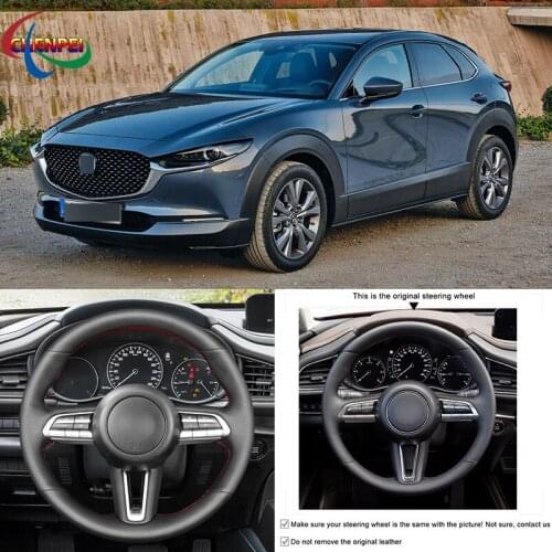 DIY Hand Stitch Non-Slip Breathable Steering Wheel Cover For Mazda CX-30 Mazda 3 Axela 2019-2020 Car Interior Decoration