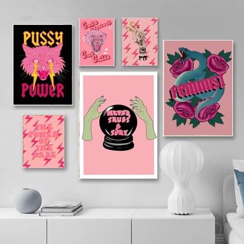 Feminist Fashion Art Pink Girl Power Wall Art Canvas Painting Prints Girls Gift Pictures Living Room Bedroom Wall Poster Cuadros