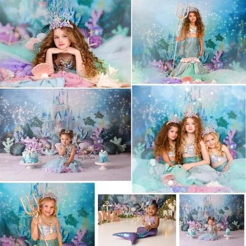 Under the sea birthday backdrop for Photography newborn kdis portrait cake smash background castle mermaid birthday decoration