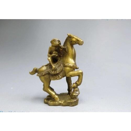 China brass sculpture carved copper Feng Shui lucky monkey on horse Statue
