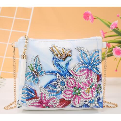5D DIY Diamond Painting Peacock Butterfly Flower Leather Crossbody Chain Bags DIY Diamond Embroidery Bag Ladies Purse Pouch
