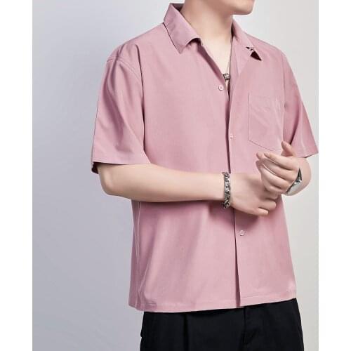 Red Men Shirts Casual Short Sleeve Solid Mens Shirt Work Business Brand Camisas Pocket Summer 2021 New Chemise Homme 9+Colors