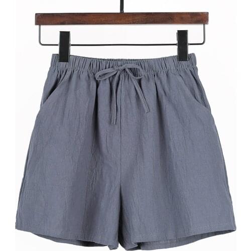 Summer Cotton Linen Solid Color Wide Leg Shorts Women Pocket High Waist Drawstring Fashion Harajuku Korean Plus Size Short Pants