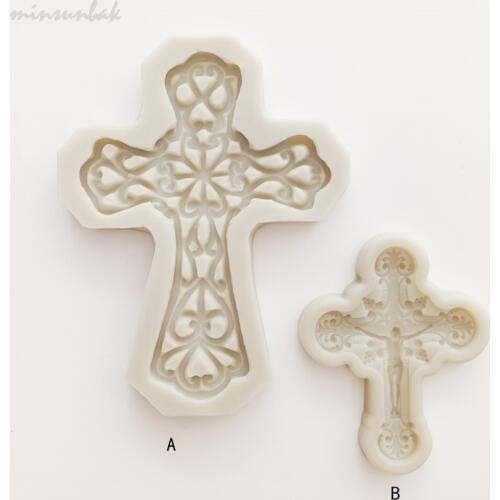 Minsunbak Retro Lace Jesus Cross Fondant Silicone Mold DIY Cross Fondant Cake Mold Cake Decoration Chocolate Baking Tools