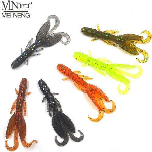 MNFT 12Pcs 58mm/1.2g Silicone Lures Shrimp Wobbler Jig Swivel Bass Fishing 3D Slow Sinking Floating Shrimp Soft Baits
