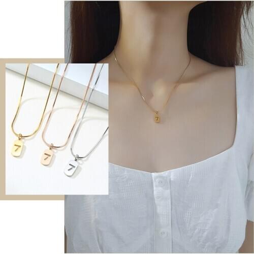 Trendy Lucky Number Seven Necklaces for Women Jewelry Stainless Steel Length Adjustable Snake Chain Gifts for Her