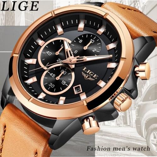 Top Brand LIGE 9946 Mens Casual Sports Quartz Waterproof Chronograph Clock Male Simple Luxury Business Leather Wristwatches