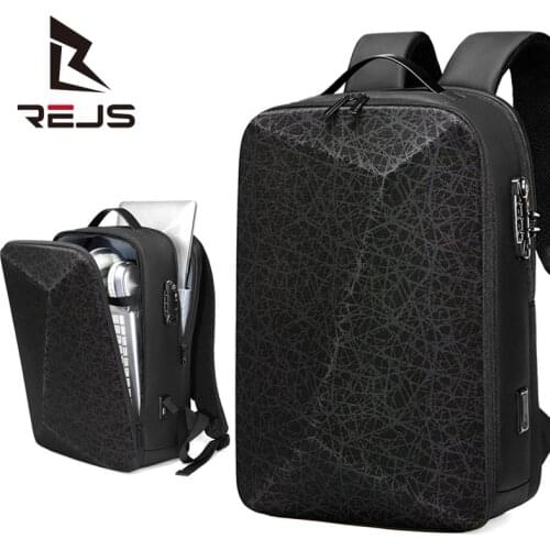 REJS LANGT Anti-Theft Backpack Men Business Laptop Backpacks with Charging USB 15.6 Inch Cool Reflective Mochila Travel Daypack