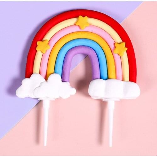 Soft pottery Rainbow Cake Topper Brithday Cake Balloon Cloud Cake Topper Decorating Happy Brithday Party Decor Kids 1s Party
