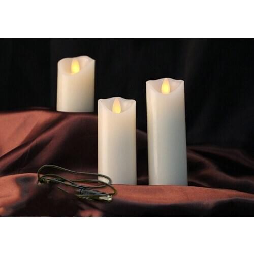 Set of 3 USB powerd Rechargeable led flickering pillar paraffin candle wavy edge moving wick Wedding Xmas Party Home decor-Amber