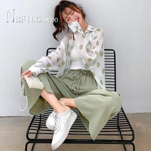 2020 Summer New Women Sets Camisole Sunscreen Blouse And High Waist Pants Female Sets