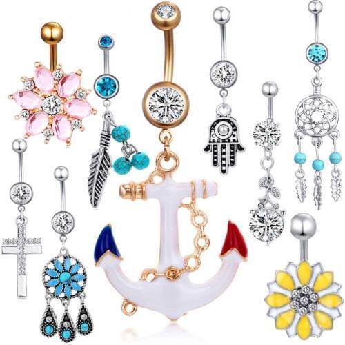 Fanpeijy Sexy Dangling Navel Belly Button Rings 14g Women Body Piercing Jewelry Ear Nail Nombril Ombligo Belly Bar Kit For Party
