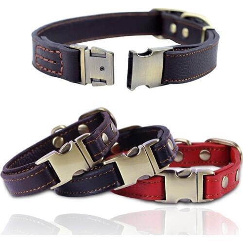Adjustable Comfortable Soft Finest Genuine Leather Dogs Collars for Small Medium Large Dog Collar quickly Release Buckle Durable