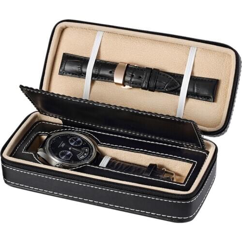 Top Brand Luxury Leather Watch Box Cases Display Gift Travel Organizer Case Bracelet Holder For Watches Men Zipper Black Boxes