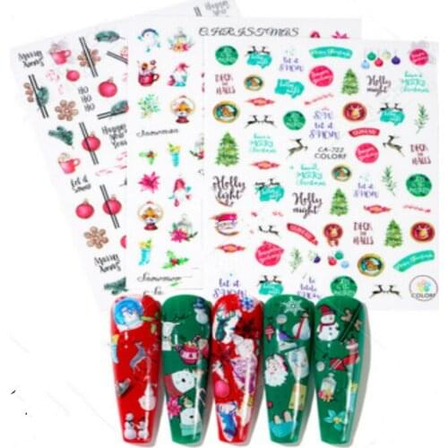 Merry Christmas 3D Nails Sticker Winter Snowflake Elk Xmas Trees Cartoon Adhesive Sliders Nail Art Accessories Decal nail decals