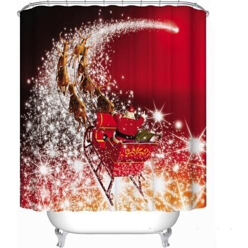 Christmas decoration Flying reindeer Sleigh gift car Fabric waterproof Bathroom Shower curtain
