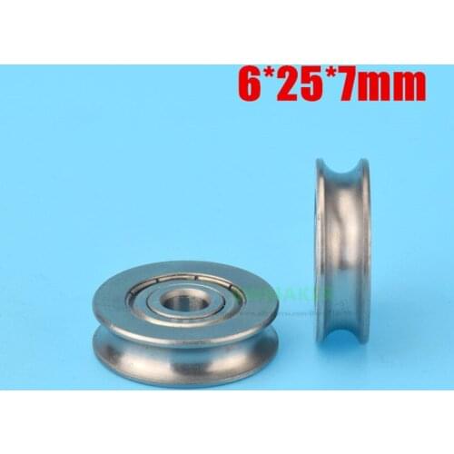 6*25*7mm stainless steel pulley, U groove bearing wheel, waterproof and rust proof metal roller for conductor wire rope