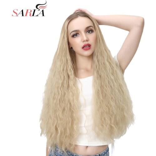 SARLA 26" Long Kinky Curly Blonde U Part Wig Synthetic Wigs Female Clip in Hair Extensions One Piece Cosplay Wig WU07