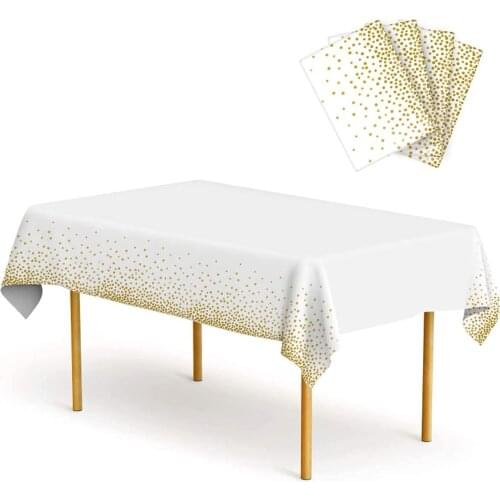 4 Pack Premium White Gold Tablecloth Rectangle Tables Disposable Confetti Party Table Covers Waterproof Birthday Christmas