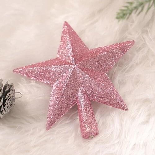 15cm Christmas Tree Top Sparkle Star Glittering Hanging Christmas Tree Topper Decoration Ornaments Home Decor (Pink)