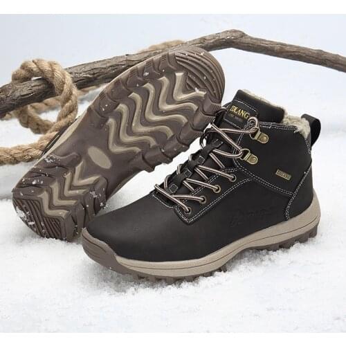 Outdoor Fashion Leather Men Boots Comfortable Men Shoes Waterproof Ankle Boots Short Plush Winter Warm Work Shoes Big Size 36~47