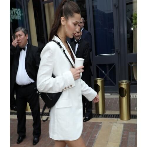 Bella Hadid High Quality Long Casual Loose Suit Jacket Women Fashion Single Breasted Blazer Femme Coat Autumn Winter