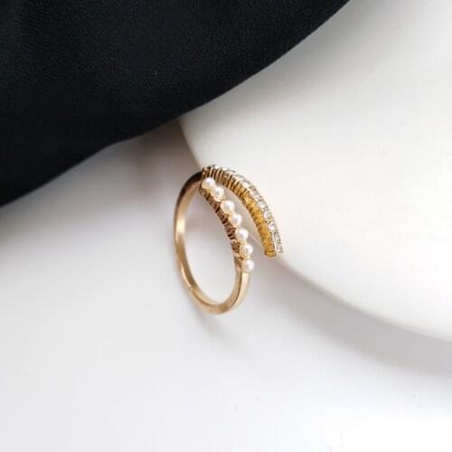 LATS Luxury French Romantic Pearl Rhinestone Open Rings for Women Sweet Index Finger Ring butterfly Tail Ring Fashion Jewelry