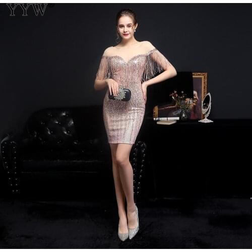 Luxury 2021 Party Elegant Woman Evening Gown Short Sexy Tranaparent Evening Dresses Sequin Tassel Female Party Short Vestidos