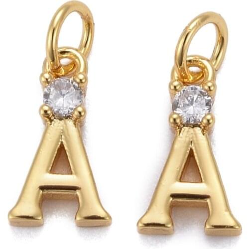 10pcs Brass Micro Pave Clear Cubic Zirconia Letter A~Z Pendants For DIY Bracelet Necklace jewelry making Decor Accessories
