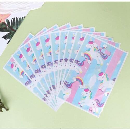 10Pcs Cartoon Rainbow Unicorn Flamingo Plastic Gift Bags Wrapping Supplies Children Theme Gifts Wedding Decoration Candy Bags