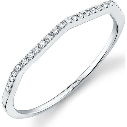 10K White Gold Angular Diamond Ring Band Stackable Thin Minimalist Womens Curved