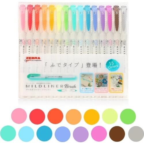 15pcs/set Zebra Wft8 Mildliner Liner Double Head Highlighter Pen Hook Pen Cute Art Mark Pen Japanese Stationery
