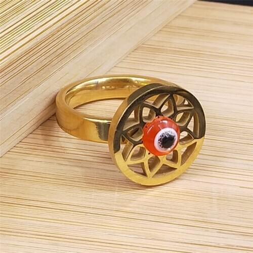 2021 Islam Eyes Flower of Life Dreamcatcher Stainless Steel Rings Women Jewellery Gold Color Rings Jewelry bague femme R1S05