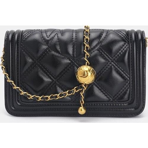 2021 New Fashion Leather Handbags Fragrant Rhombic Chain Bag Soft Leather Golden Ball Single Shoulder Messenger Small Square Bag