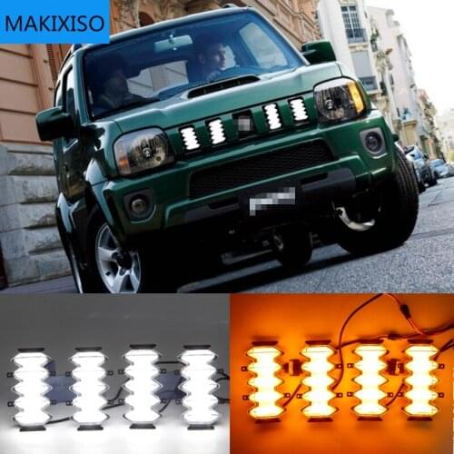 4PCS LED Front Grille Upgrade Lamps Daytime Running Light For Suzuki Jimny 2019 2020 2021 DRL Yellow turn signal