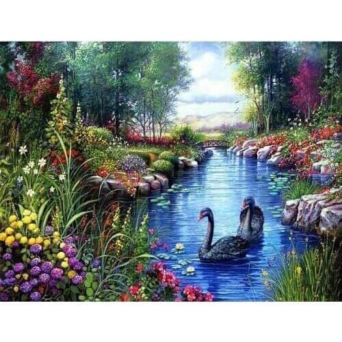 5D DIY Diamond Painting Swan landscape Cross stitch Full Diamond embroidery Animal scene Mosaic Rhinestone Picture Home decor