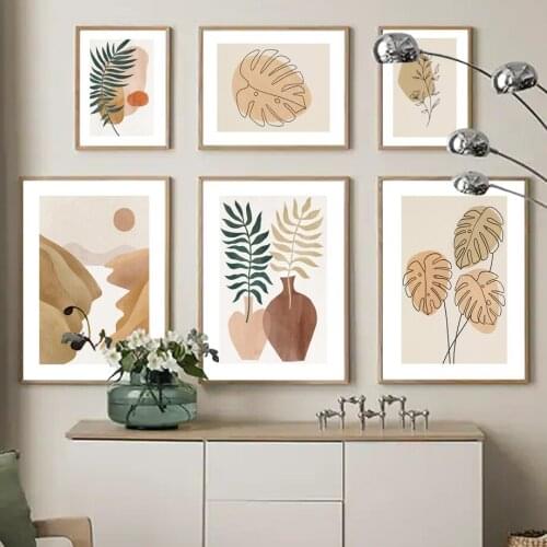 Abstract flower plant pot monstera line valley wall art print canvas painting nordic poster decoration picture living room