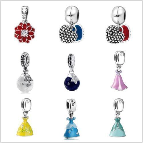 BESTLYBUY Top Quality Genuine 925 Sterling Silver Flower&Princess skirt & Heart Bead fit Original Pandora Charm Bracelet