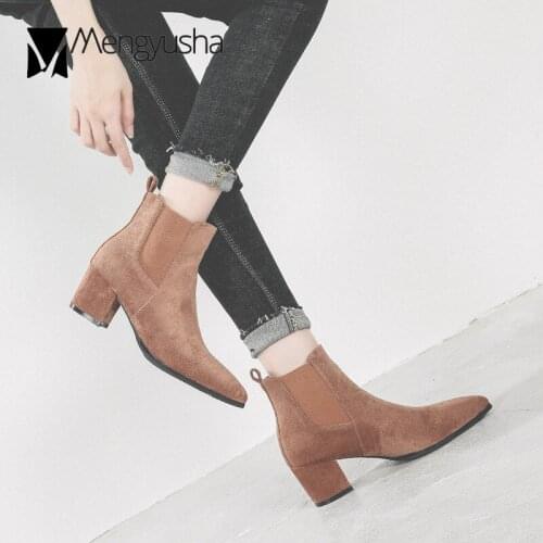 High quality brand women shoes velvet elastic ankle booties pointed toe high heels chelsea boots ladies all-match short botines