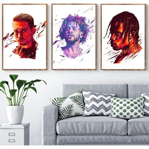 J Cole Travis Scott Hot Rapper Hip Hop Rap Music Star Art Painting Silk Canvas Poster Wall Home Decor картины на стену