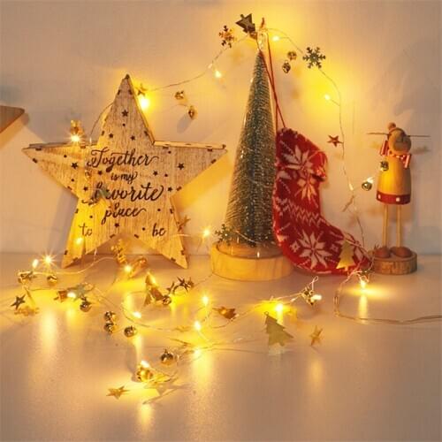 2m 20Led Christmas Bell Snowflake String Lights Fairy Garland Christmas Decorations for Home Navidad Tree Decor Battery Operated