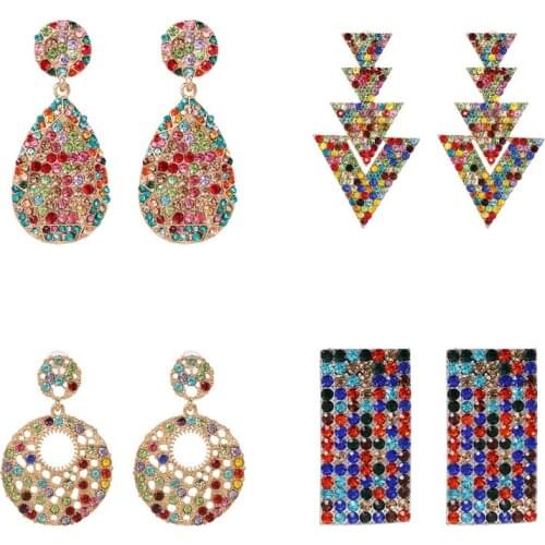 JURAN Colorful Crystal Beads Earrings for Women Bar Long Geometric Dangle Drop Earing 2019 Fashion Female Wedding Jewelry Gift