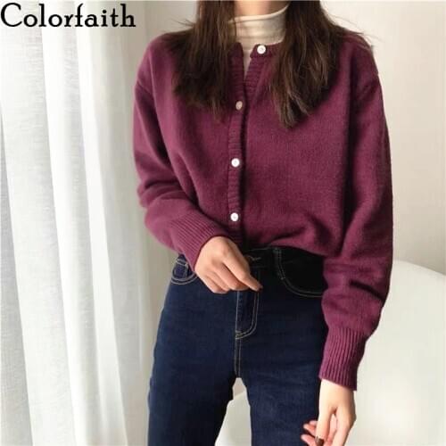 Colorfaith New 2020 Autumn Winter Womens Sweaters Fashionable Korean Wild Elegant Knitted Buttons Cardigans Lady Tops SWC1042