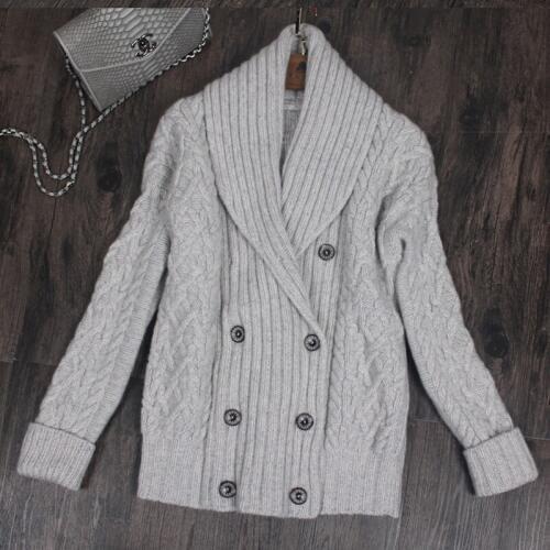 Hand made 100%cashmere knit women thicken cardigans coat turn-down collar double breasted S/M/L/XL wholesale retail customize