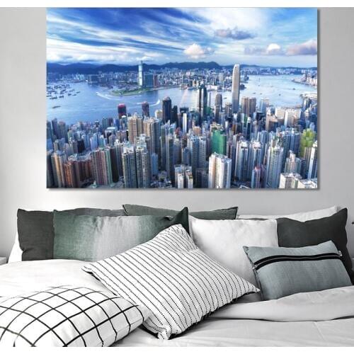 Landsacpe Posters and Prints Wall Art Canvas Painting Beautiful City View of Hong Kong Pictures for Living Room Cuadros Decor