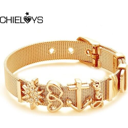 Fashion Stainless Steel Woman Men Bracelet Mesh Bracelet Set Crystal Heart Anchor Charm Fine Bracelet Bangle for Female Lover