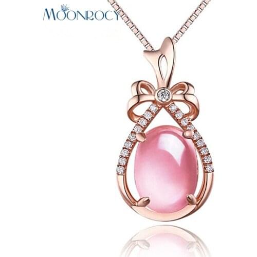 MOONROCY Rose Gold Color Ross Quartz CZ Pink Opal Jewelry Necklace for Women Wedding Girls Gift Choker Drop Shipping Jewelry
