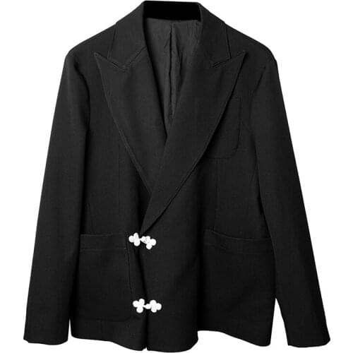 Mens new suit jacket Yamamoto style big lapel double breasted dark Chinese style coil button large size loose jacket