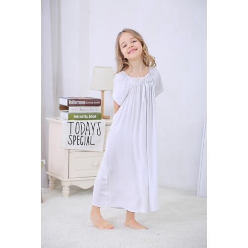 Soft Cotton Pajamas for Girls Toddlers Night Dress Short Sleeve Lace Bow Princess Nightgown Sleepwear Girls Summer Clothes