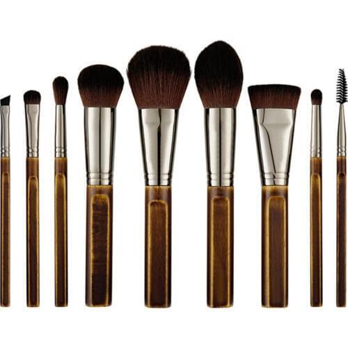 Vintage 9Pcs Makeup Brushes Set Natural Wood Foundation Powder Blusher Bronzer Eyeshadow Blending Eyelash Brush Kit with bag